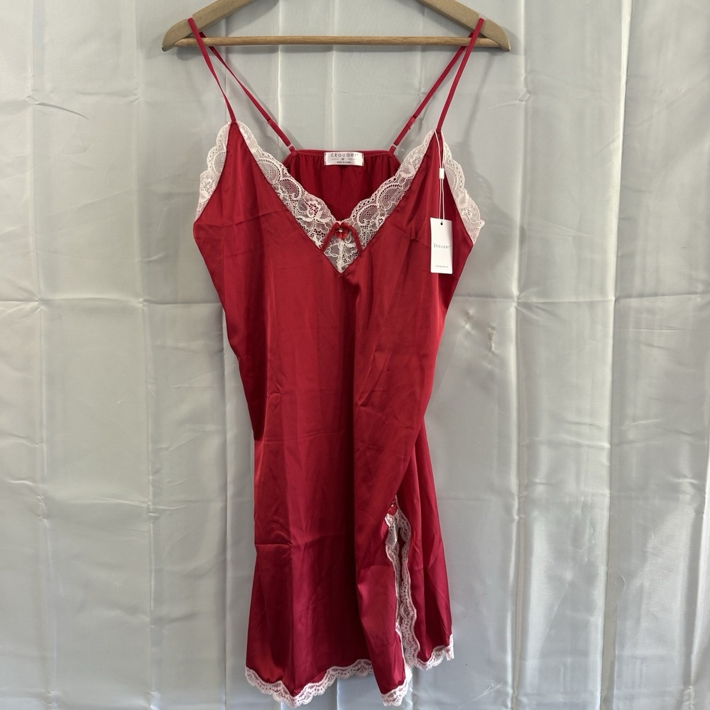 Ekouaer Womens M Nightgown Nighty Sexy Lingerie Red White Lace Intimates New Tag